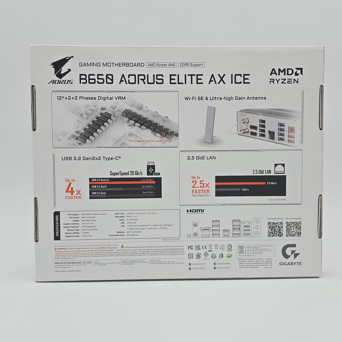 Gigabyte B650 Aorus Elite AX Ice, AMD AM5 Socket ATX Gaming Motherboard