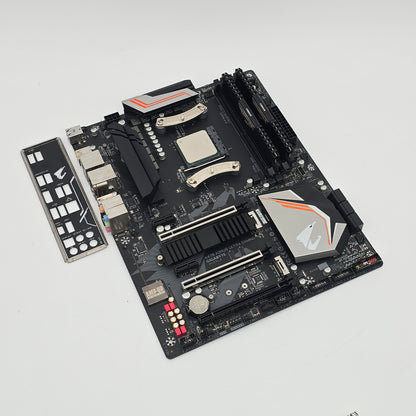 Computer motherboard on a light gray background