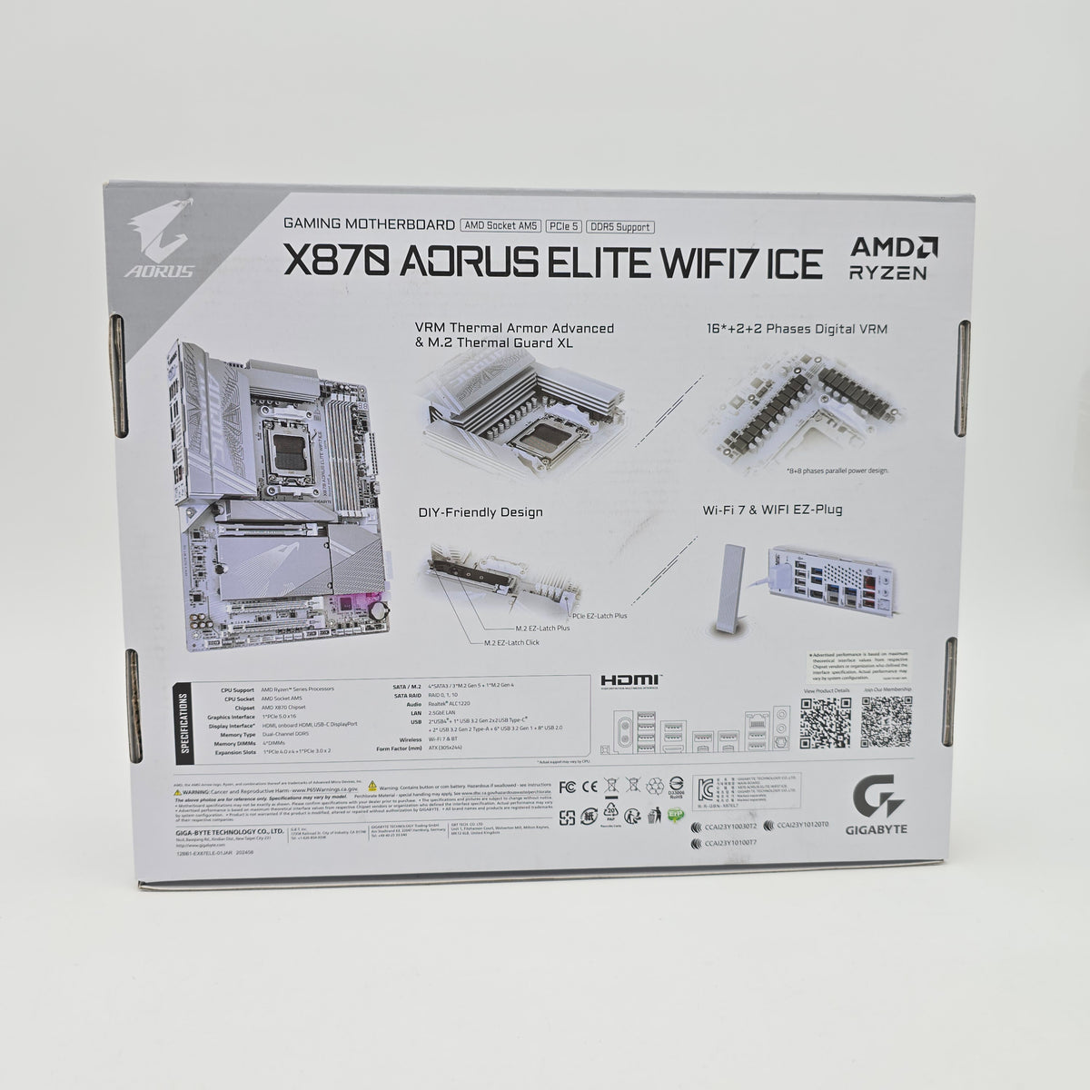 Gigabyte X870 Aorus Elite WiFi7 Ice Gaming Motherboard, Ryzen 7900X w/ EK Waterblock