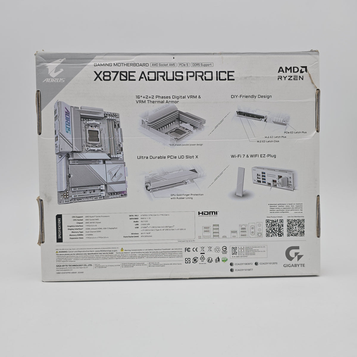 Gigabyte X870E Aorus Pro Ice Gaming Motherboard, AMD Ryzen 9950X CPU w/ ThermalGrizzly Waterblock