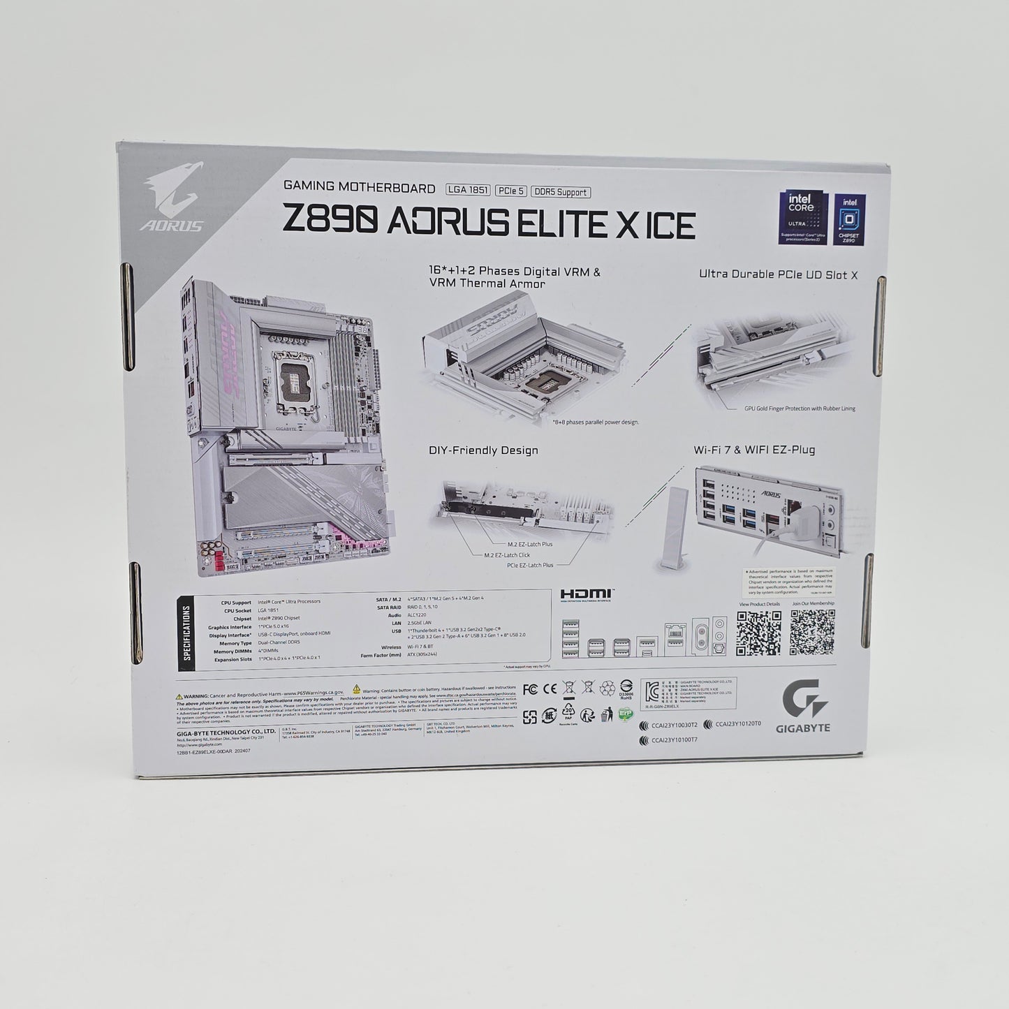 Gigabyte Z890 Aorus Elite X Ice, Socket LGA1851, ATX Desktop Gaming Motherboard