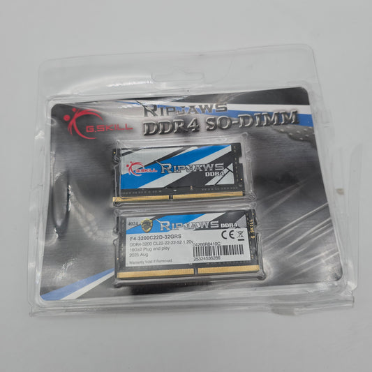 G.Skill Ripjaws 32GB DDR4, 3200MHz, CL22-22-22-52, SODIMM Laptop Gaming Memory RAM (2x16GB)
