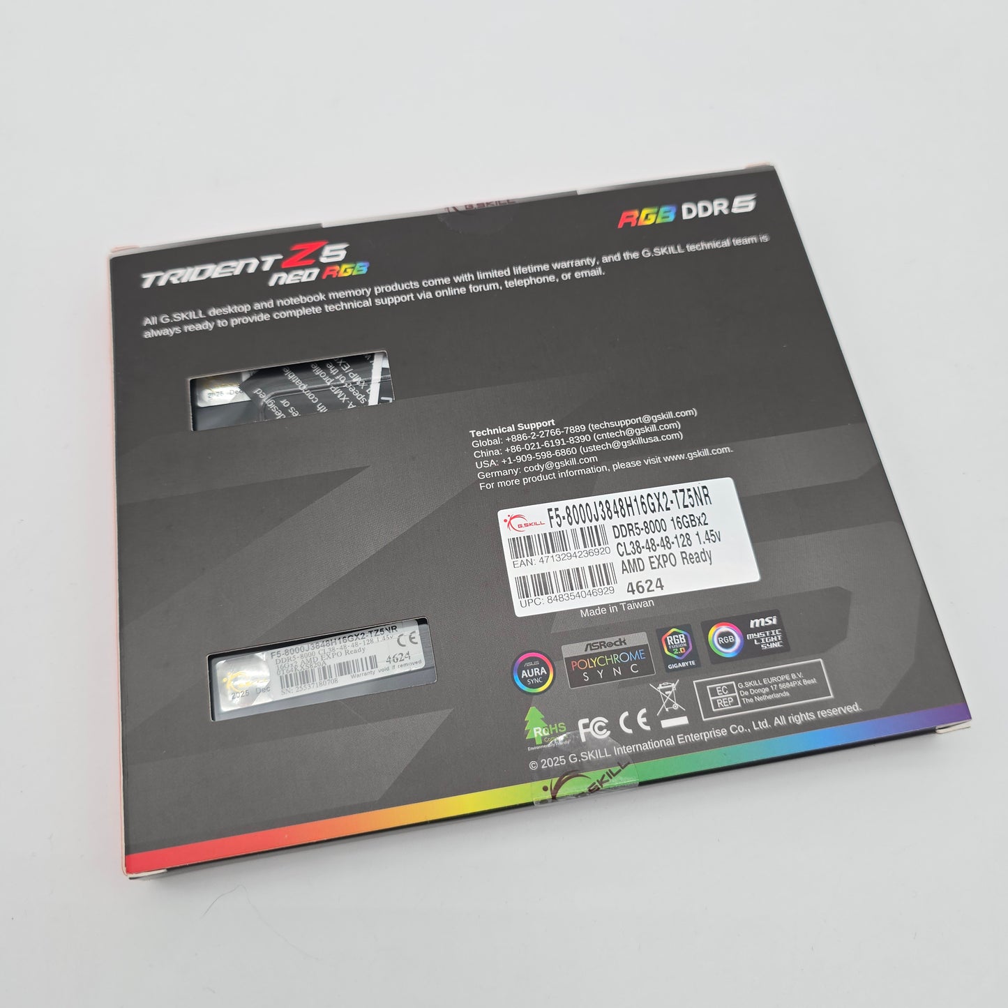 G.Skill Trident Z5 Neo RGB 32GB DDR5, 8000MHz, CL38-48-48-128, Desktop Gaming Memory RAM (2x16GB)