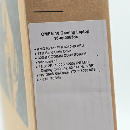 HP Omen 16, RTX 5060, Ryzen 9 8940HX, 32GB DDR5, 1TB NVMe, 16" 2K 144Hz IPS Display, Windows Gaming Laptop