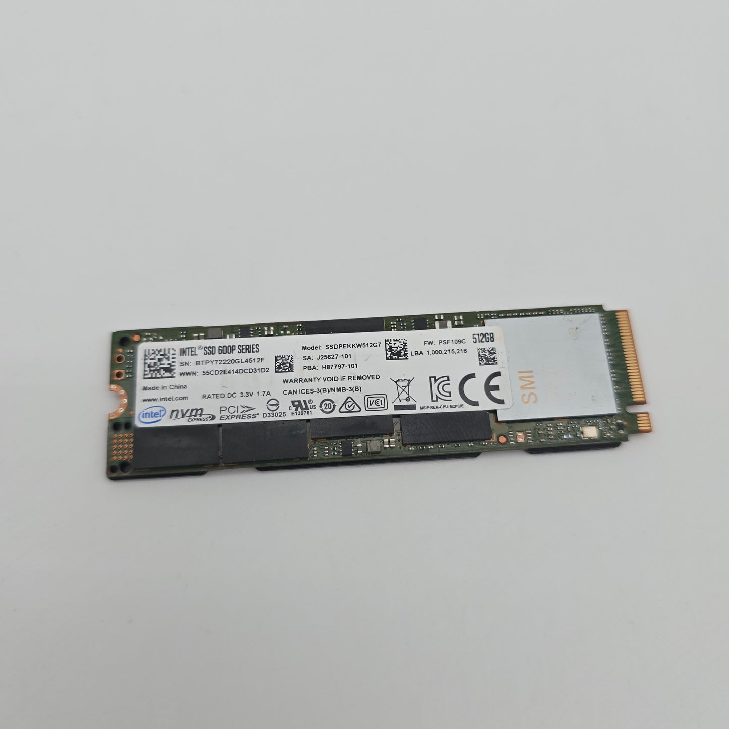 Intel 600P Series 512GB, M.2 NVMe SSD Storage