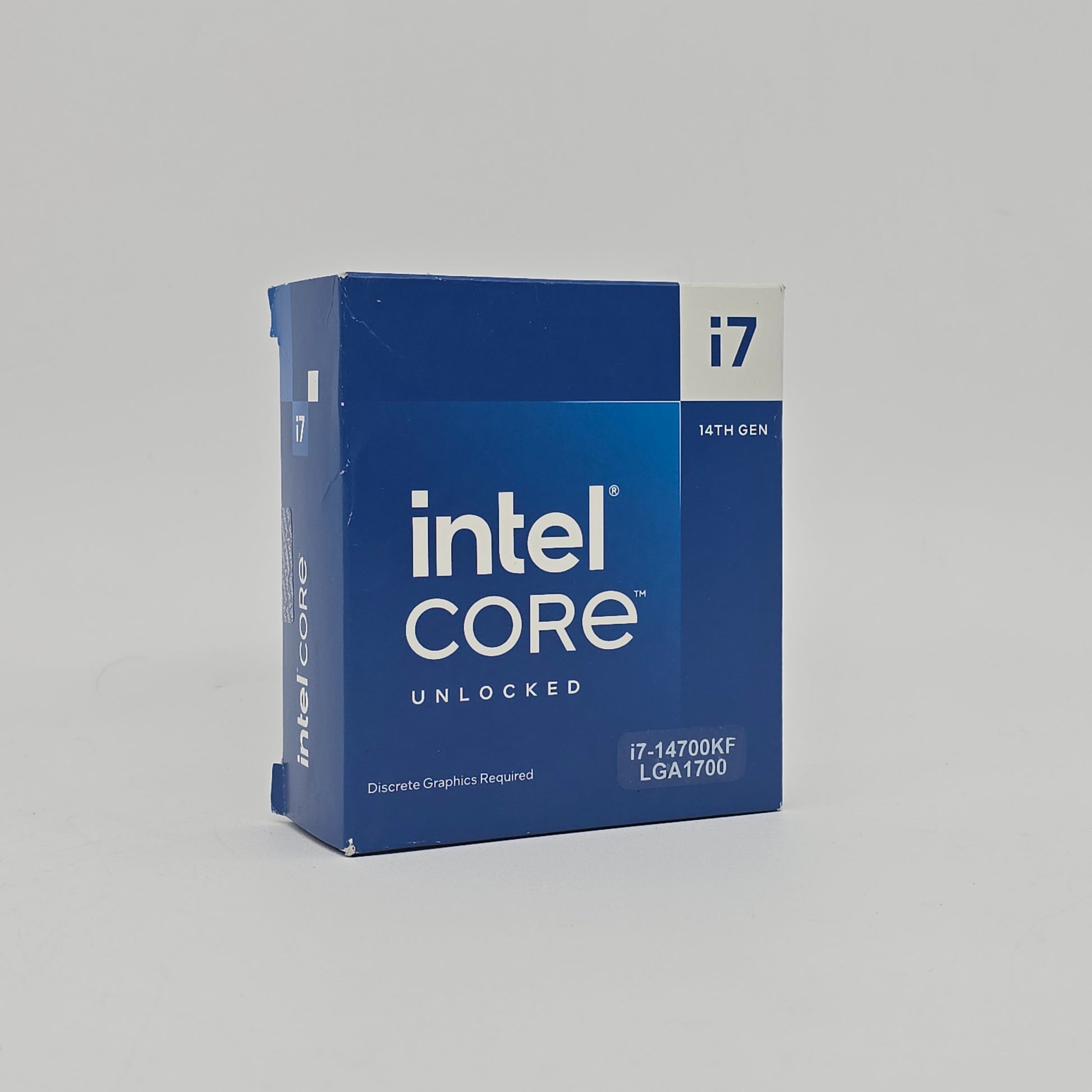 Intel Core i7 processor box on a gray background, intel i7 14700kf processor