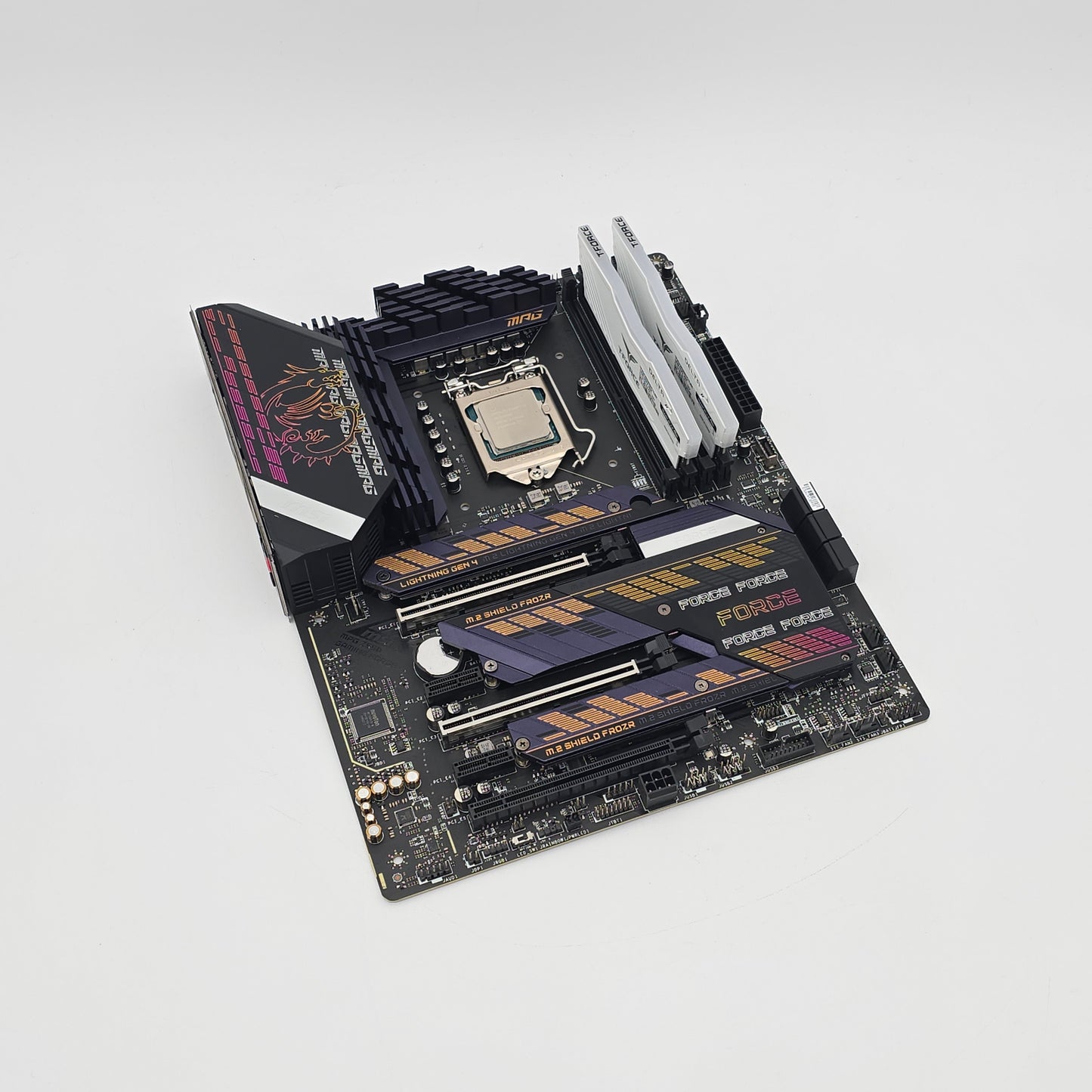 Computer motherboard on a white background
