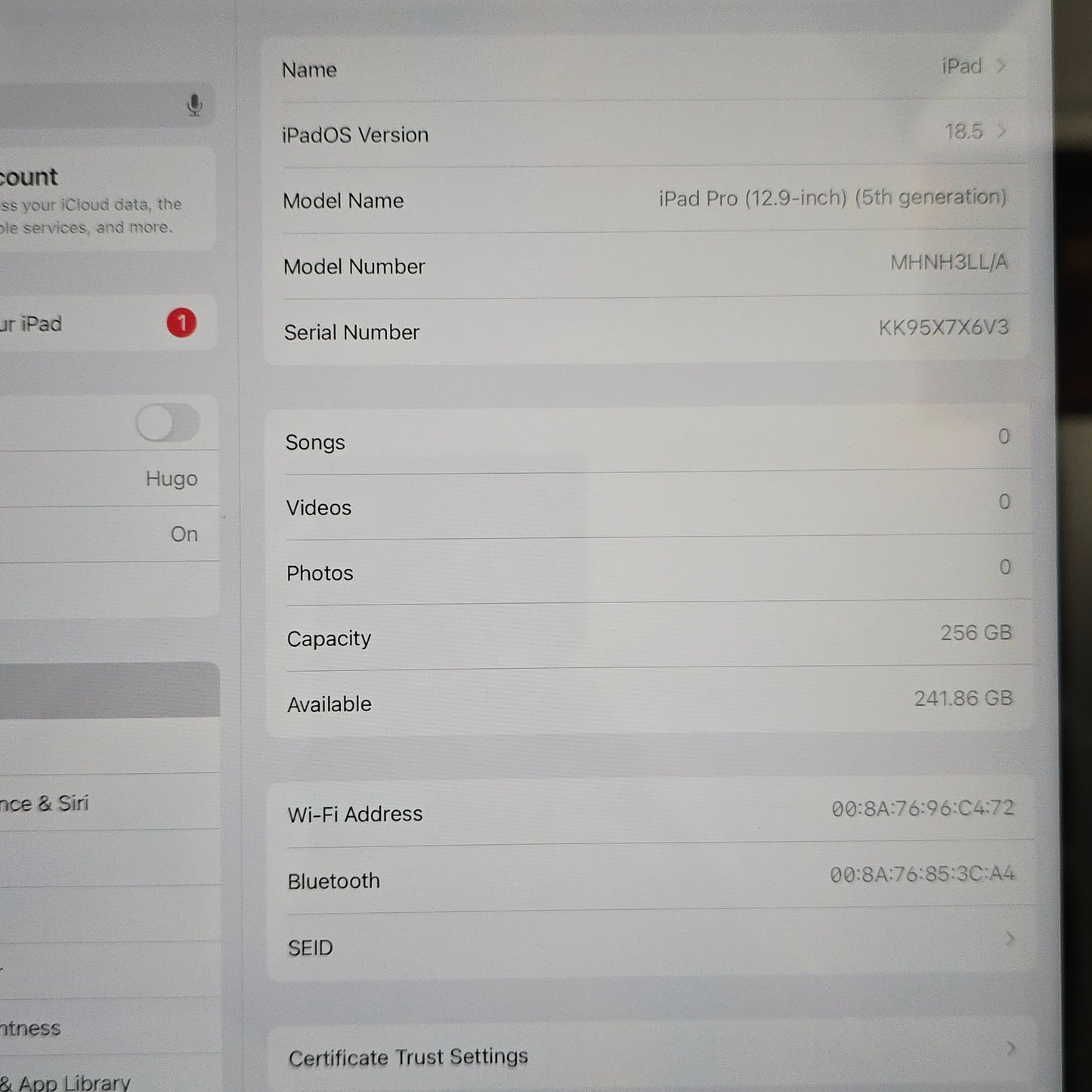 iPad Pro 5th Gen 12.9-Inch, WiFi, Space Gray, 256GB