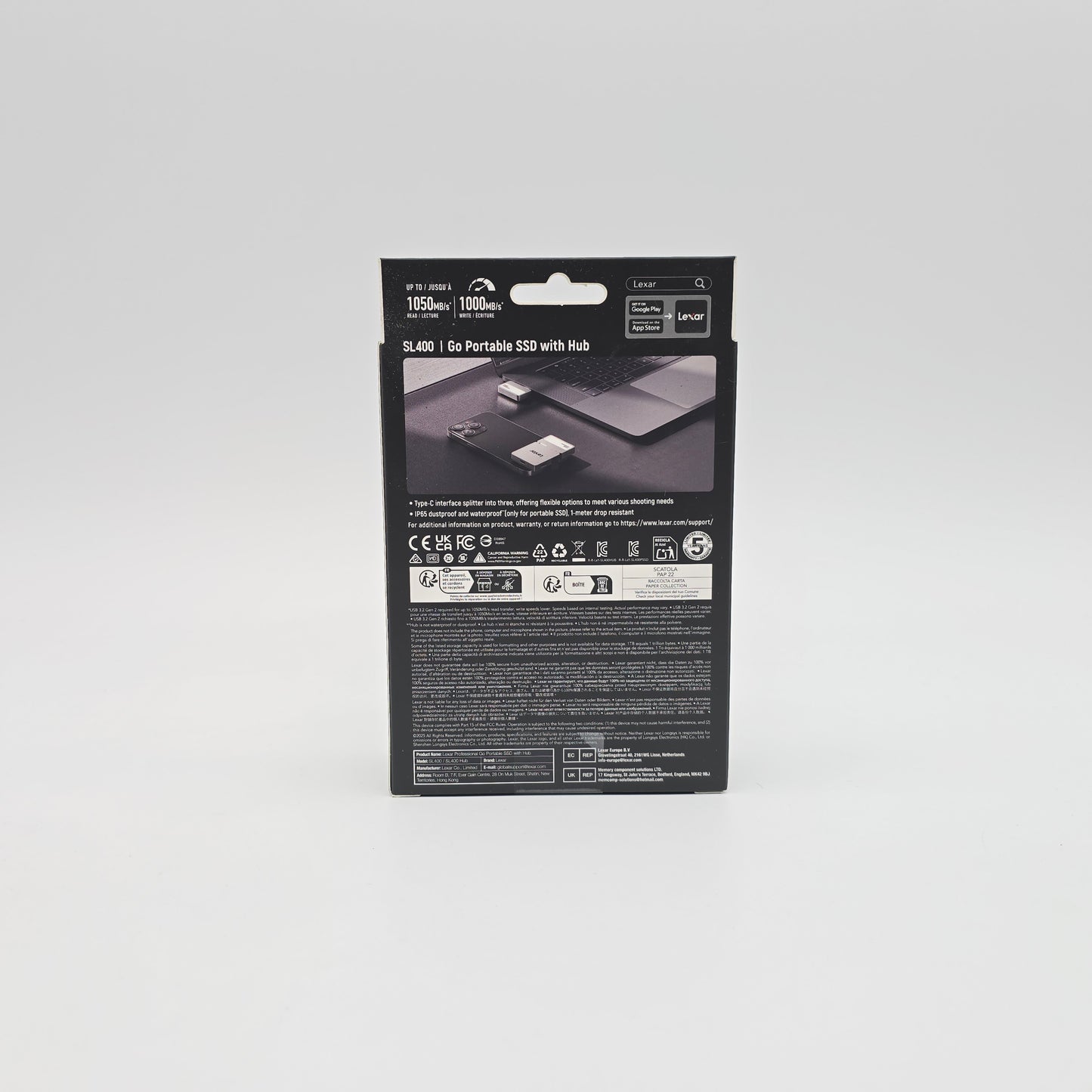 Lexar Professional Go 1TB Portable SSD with Hub, External Storage