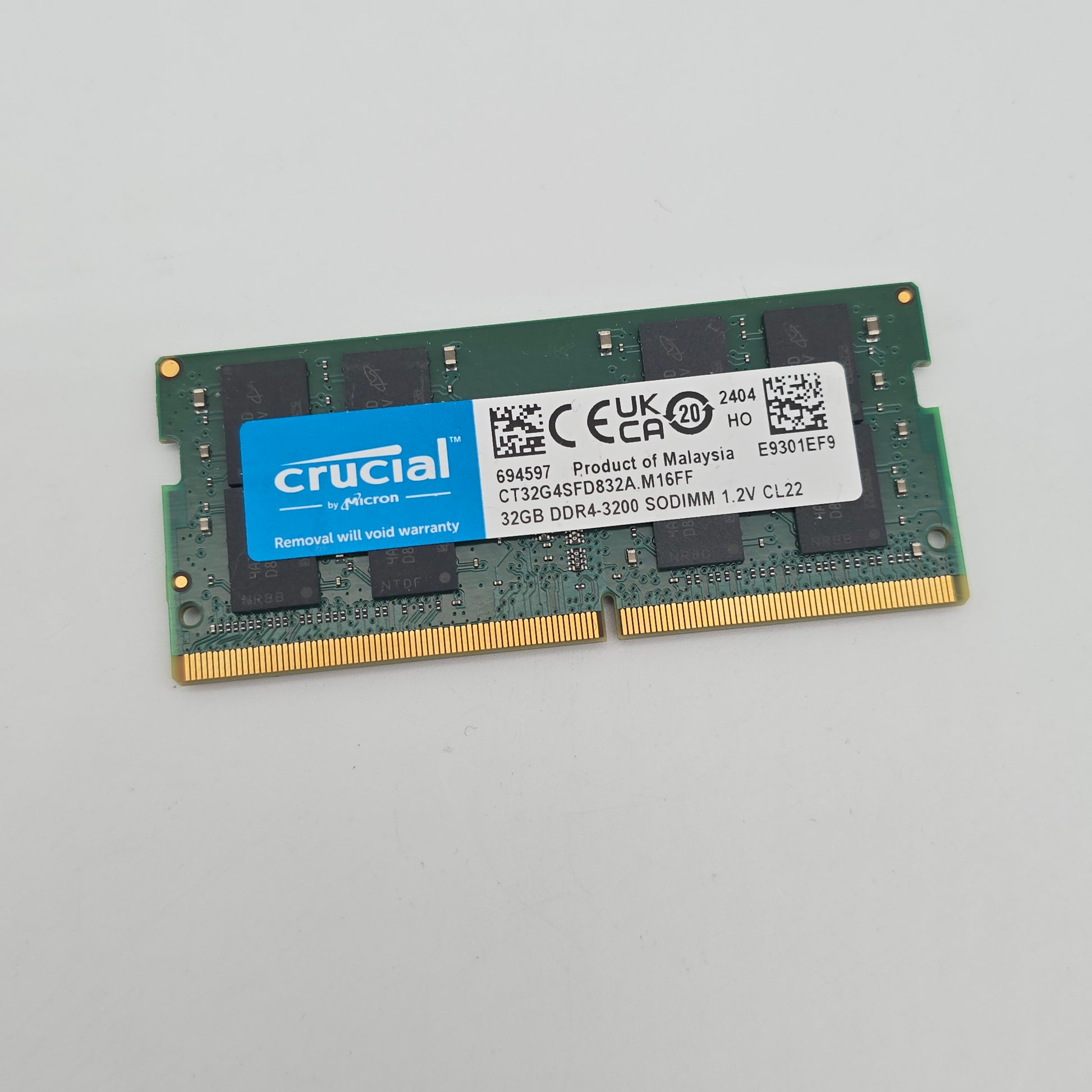 Micron Crucial 32GB DDR4, 3200MHz, CL22, SODIMM Laptop Gaming Memory RAM (1x32GB)