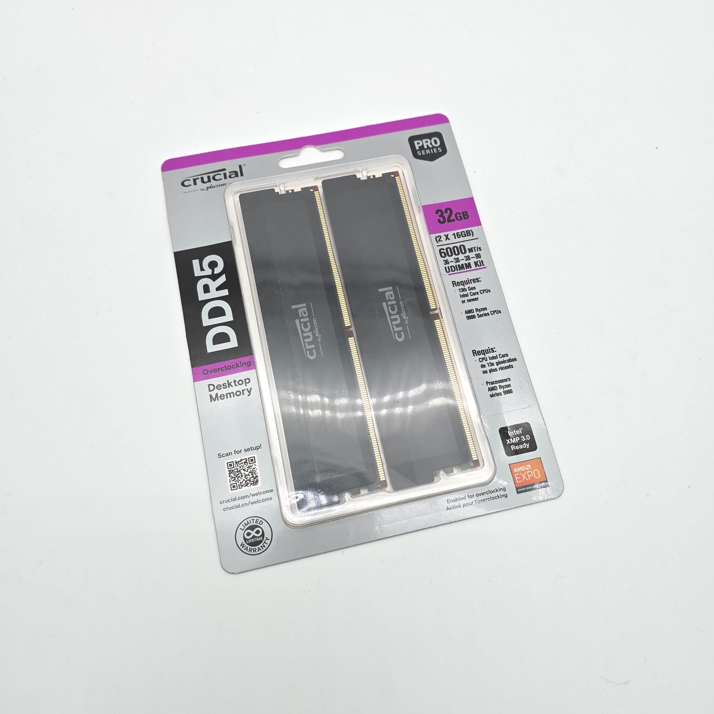 Micron Crucial 32GB DDR5 Pro Overclocking, 6000MHz, CL36-38-38-80 Memory RAM (2x16GB)