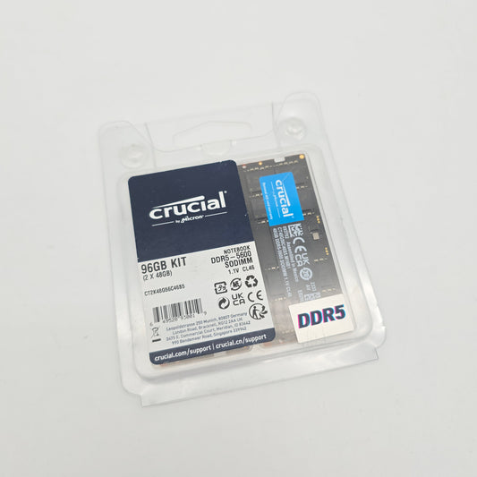 Micron Crucial 96GB DDR5, 5600MHz, CL46, SODIMM Laptop Memory RAM (2x48GB)