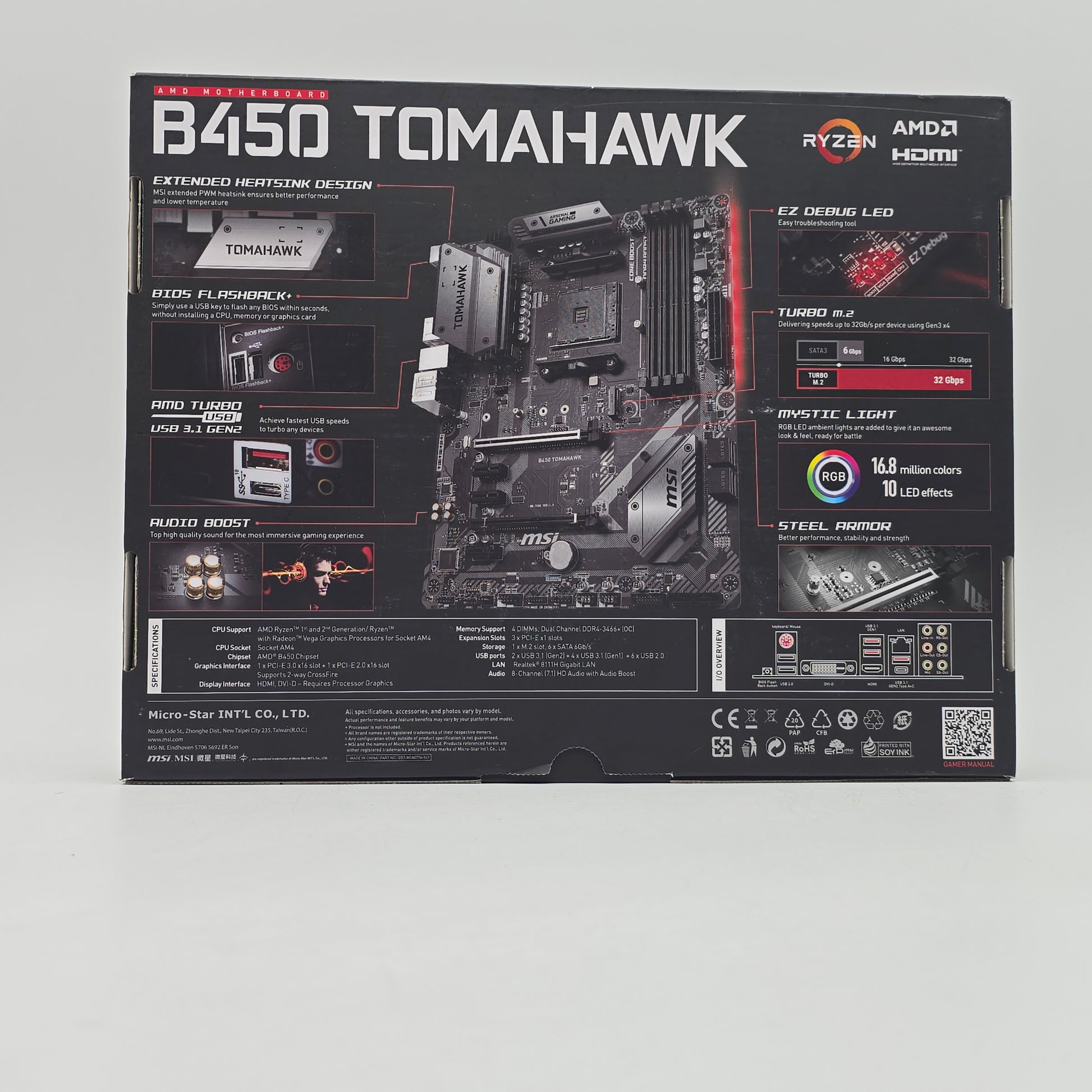 MSI B450 Tomahawk, AMD AM4 Socket ATX Gaming Motherboard