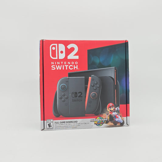 Nintendo Switch 2 packaging with red background and product image
