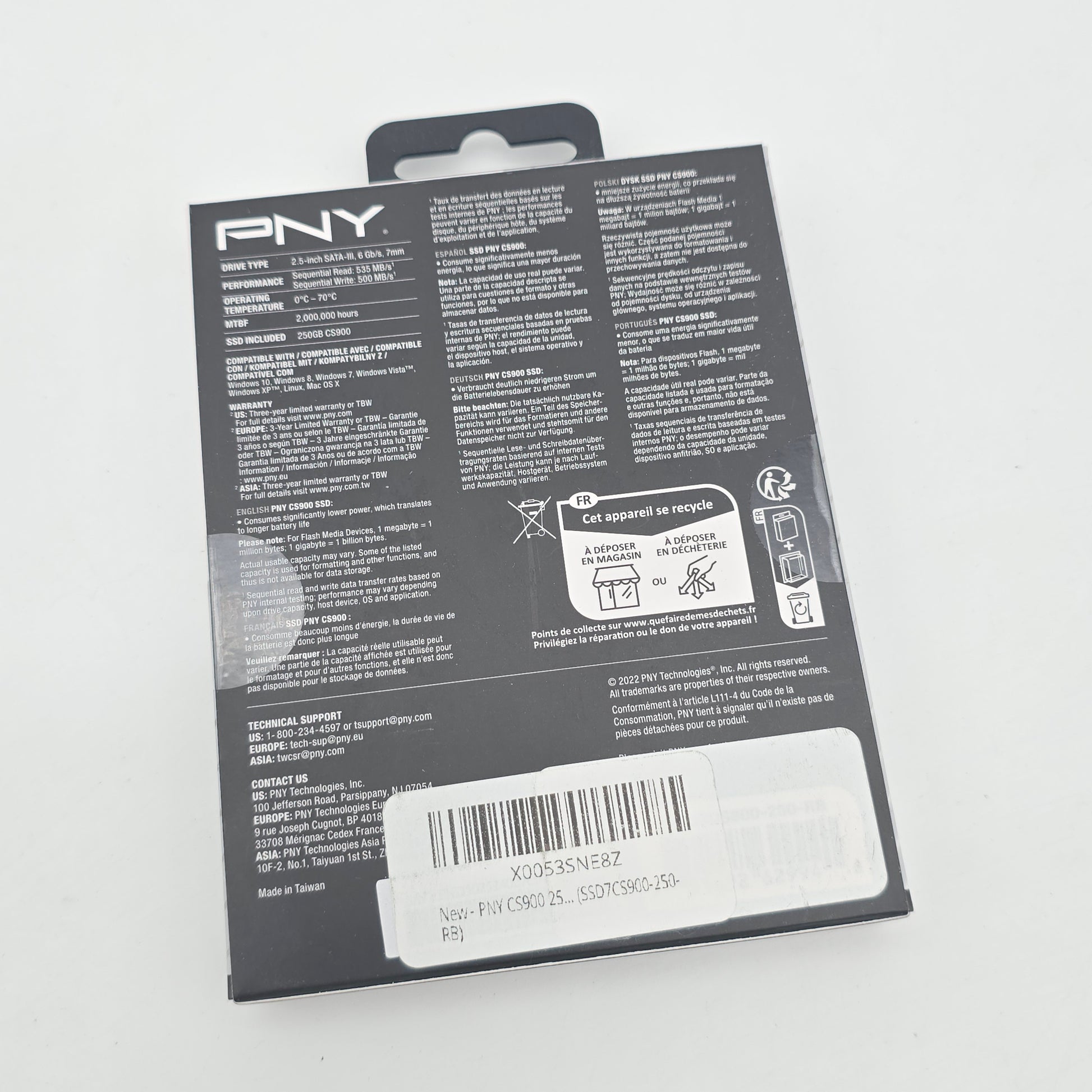 PNY CS900 250GB SATA 2.5" SSD, Internal Gaming Solid State Drive Storage