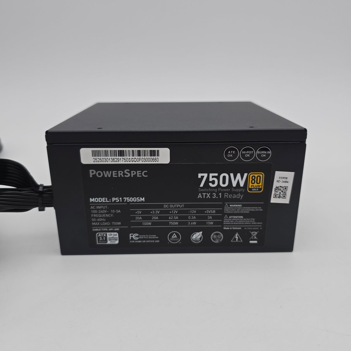 PowerSpec 750W Power Supply 80+ Gold, ATX Semi Modular Gaming PSU