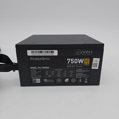 PowerSpec 750W Power Supply 80+ Gold, ATX Semi Modular Gaming PSU