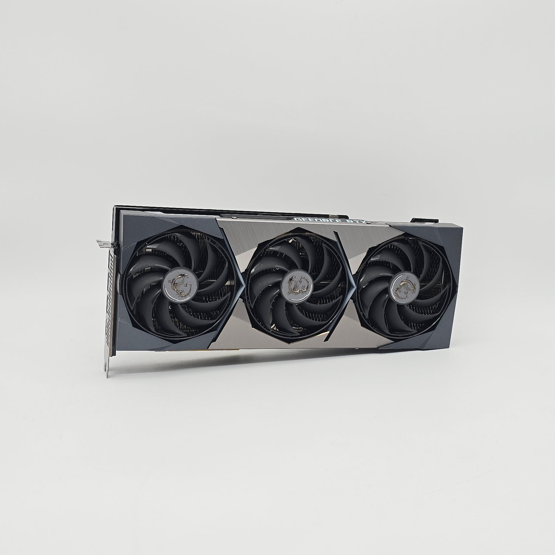 Graphics card with three fans on a white background