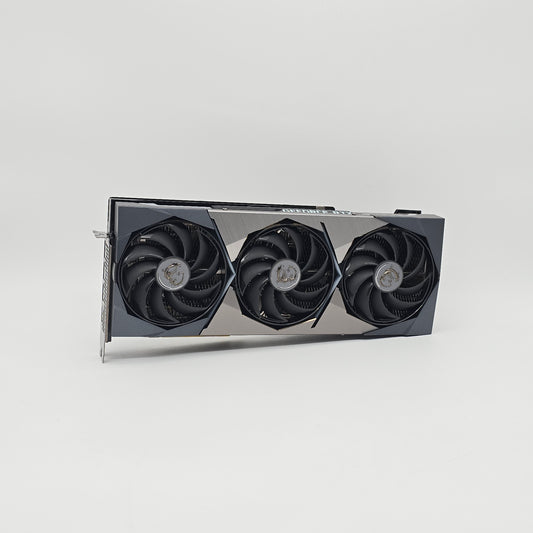 Graphics card with three fans on a white background