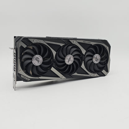 Graphics card with three fans on a gray background