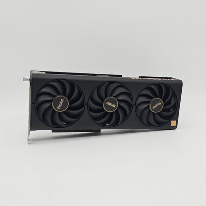 Computer graphics card with three fans on a gray background