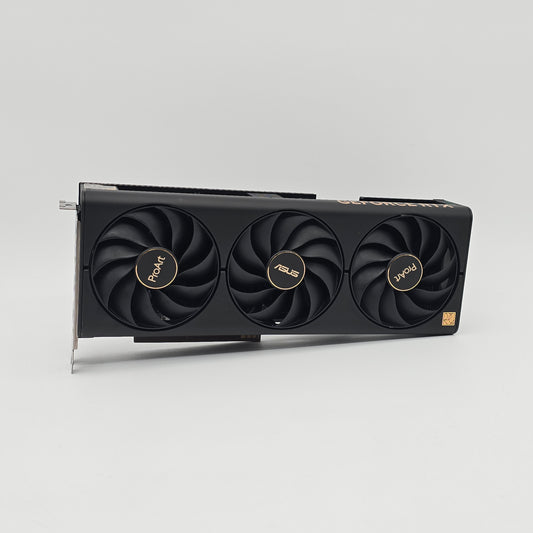 Computer graphics card with three fans on a gray background