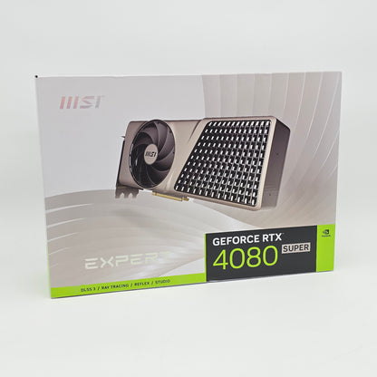 MSI GeForce RTX 4080 Super graphics card packaging on a white background