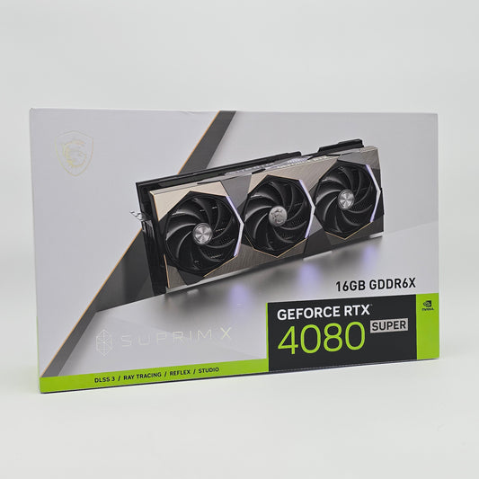 NVIDIA GeForce RTX 4080 Super graphics card packaging on a white background