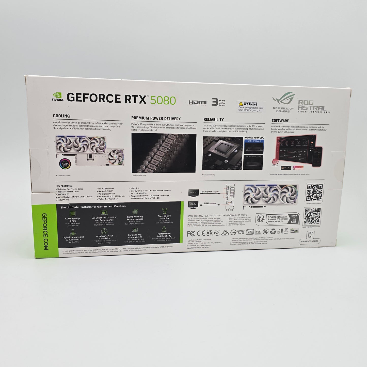 RTX 5080 ASUS ROG Astral OC 16GB White, NVIDIA Gaming Graphics Card GPU