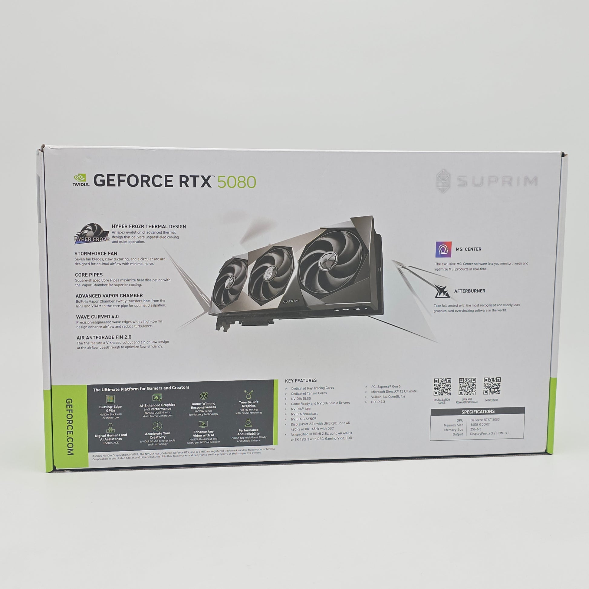 RTX 5080 MSI SUPRIM SOC 16GB, NVIDIA Gaming Graphics Card GPU