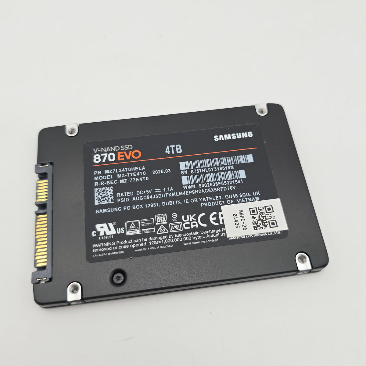 Samsung 870 Evo 4TB SATA 2.5" SSD, Internal Gaming Solid State Drive Storage