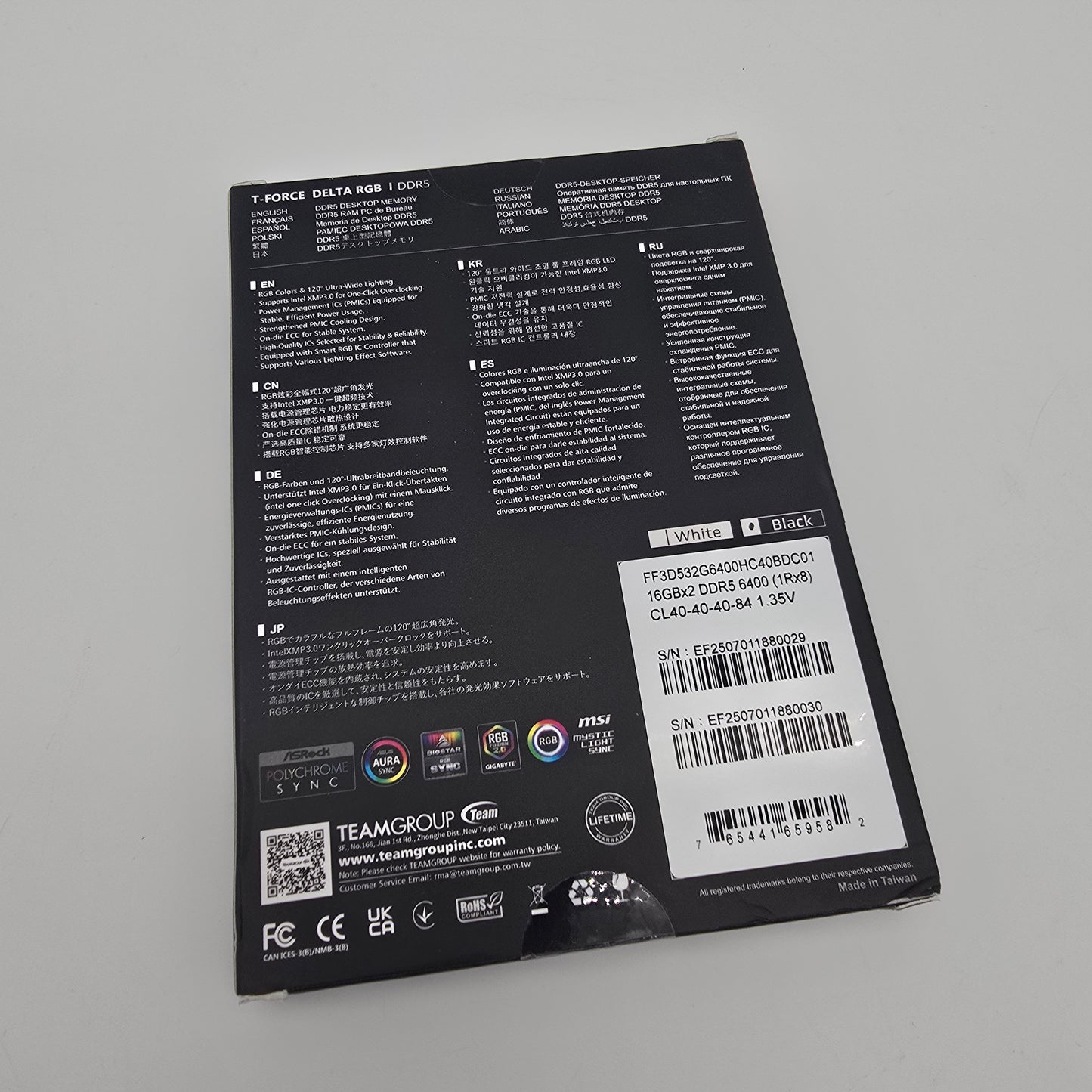Teamgroup T-Force Delta RGB 32GB DDR5 Black, 6400MHz, CL40-40-40-84, Deskop Gaming Memory RAM (2x16GB)