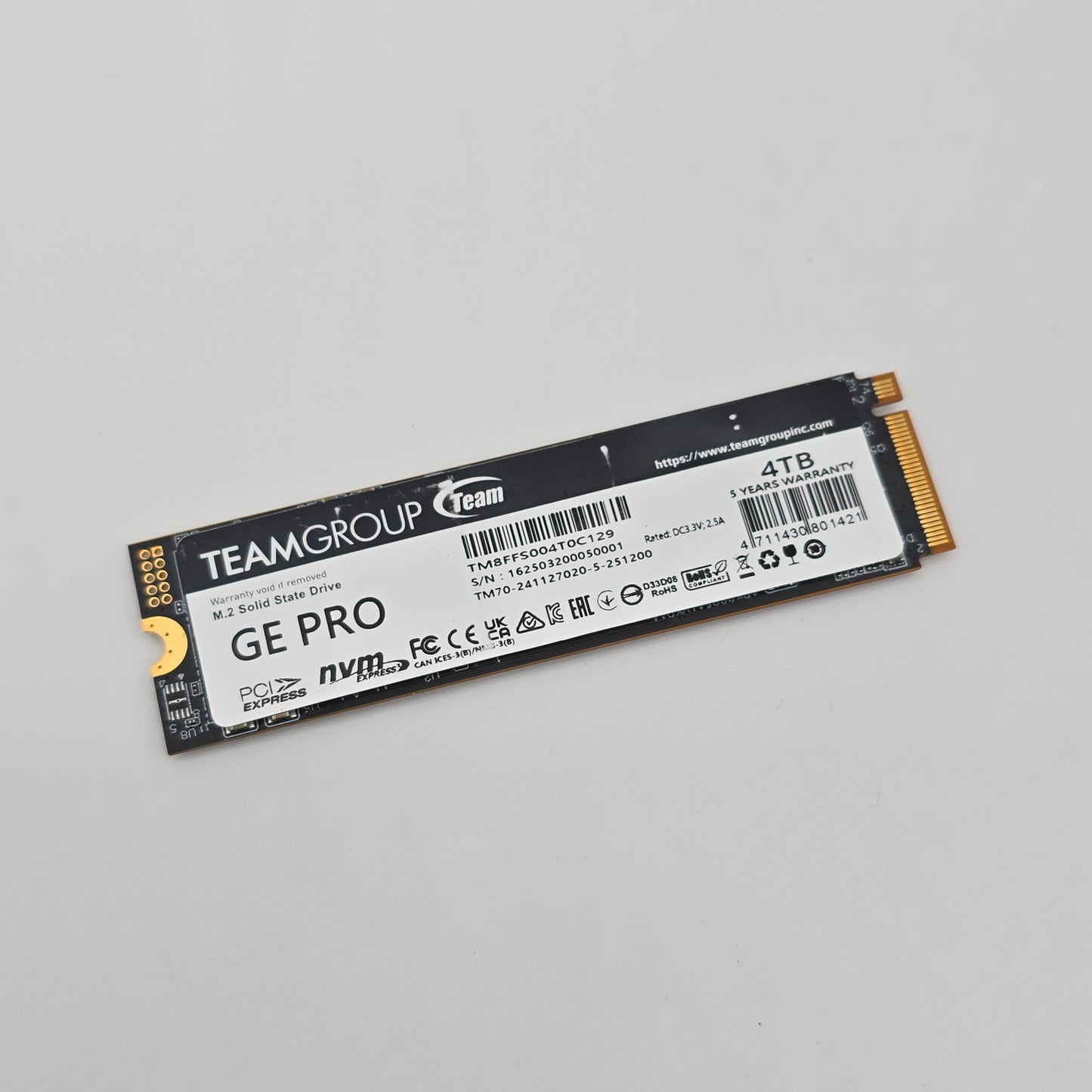 Teamgroup T-Force GE Pro 4TB, Gen 5 NVMe Storage SSD